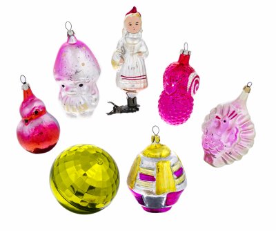 купить Набор из 7 елочных игрушек ,стекло, СССР, 1950-1980 гг.