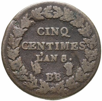 купить Франция 5 сантимов (centimes) 1799 Знак монетного двора "BB" - Страсбург
