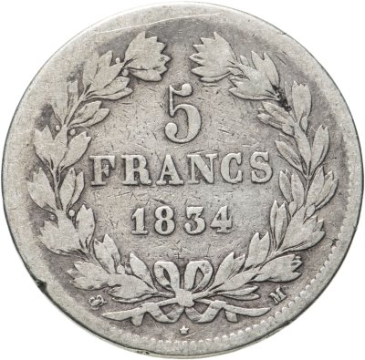 купить Франция 5 франков (francs) 1834