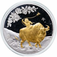 Купить Острова Кука 25 долларов 2009 "Год быка" в футляре с сертификатом