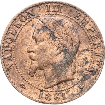купить Франция 10 сантимов (centimes) 1861 Знак монетного двора: "BB" - Страсбург