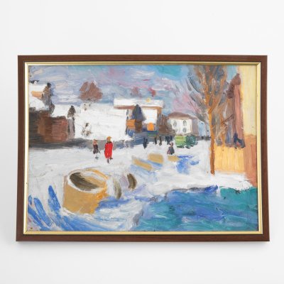 купить Картина "Городской пейзаж", неизвестный художник, картон, масло, в раме, СССР, 1970-1980 гг.