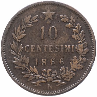 купить Италия 10 чентезимо (centesimi) 1866 N