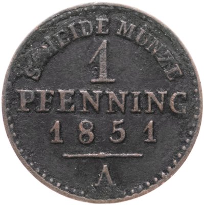 купить Германия, Пруссия 1 пфенниг 1851