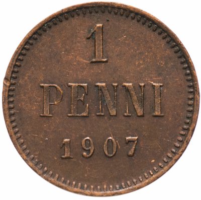 купить 1 пенни (penny) 1907 монета для Финляндии