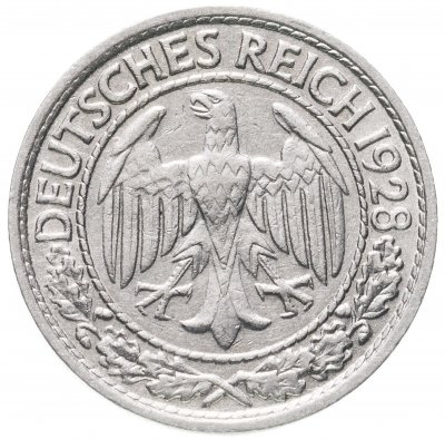 купить Германия 50 рейхспфеннигов (reichspfennig) 1928 F знак монетного двора "F" — Штутгарт