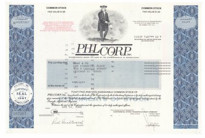 купить Акция США PHL CORP INC. 1988-1992 гг.