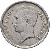 Купить Бельгия 5 франков (francs) 1930 Надпись на французском - 'ALBERT ROI DES BELGES'