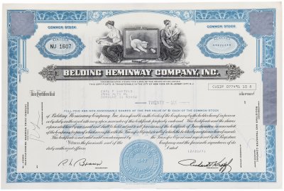 купить Акция США BELDING HEMINWAY COMPANY, INC. 1971 г.