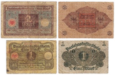 купить Германия набор из 2 банкнот 1, 2 марки 1920