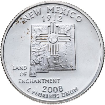 купить США 25 центов (квотер, 1/4 доллара, quarter dollar) 2008 S Квотер штата Нью-Мексико знак монетного двора: "S" - Сан-Франциско