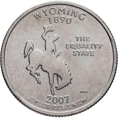 купить США 25 центов (квотер, 1/4 доллара, quarter dollar) 2007 "Квотер штата Вайоминг", знак монетного двора: "P" - Филадельфия