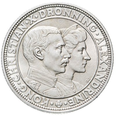 купить Дания 2 кроны 1923 "Серебряная свадьба Кристиана X и Александрины"