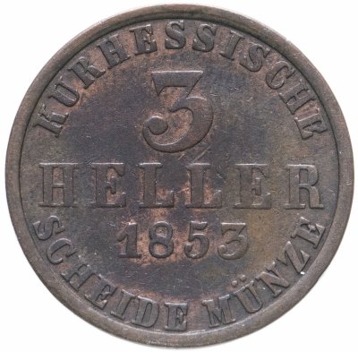 купить Германия, Гессен-Кассель 3 геллера 1853