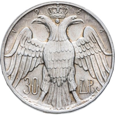 купить Греция 30 драхм (drachmai) 1964 Королевская свадьба монетный двор Конгсберг: знак BØ в верхней части плеча