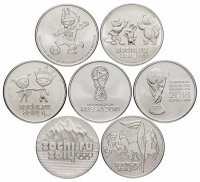Купить Набор из 7 монет 25 рублей 2012-2014 "XXII зимняя Олимпиада в Сочи" + 25 рублей 2018 "Чемпионат мира (ЧМ) по футболу"