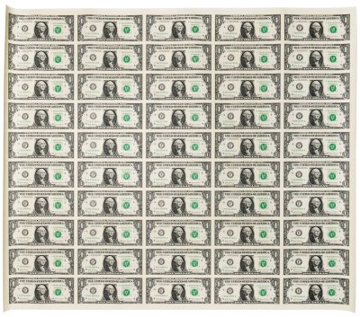 купить США 1 доллар 2017 года F-Атланта Лист из 50 неразрезанных бон