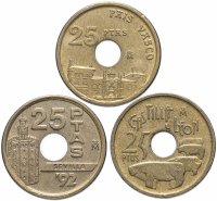 купить Испания набор монет 1992-1995 (3 штуки, VF-XF) 25 песет (Пта) юбилейные Здания