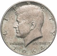 Купить США 50 центов (1/2 доллара, half dollar) 1964 D Kennedy Half Dollar (Кеннеди) знак монетного двора "D" - Денвер