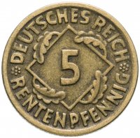 купить Германия 5 пфеннигов (рентенпфеннигов, rentenpfennig) 1924 D