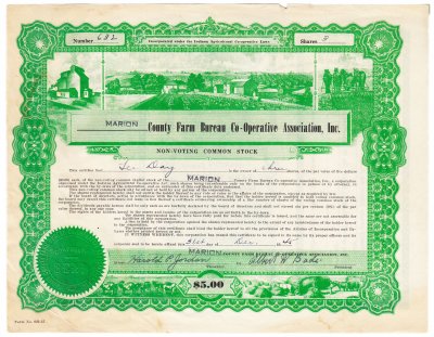 купить Акция США Marion Country FarmBureauCo-Operative Association, Inc. 1937- 1945 гг.