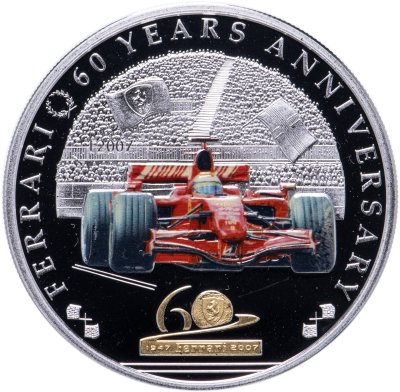 купить Острова Кука 5 долларов 2007 "60 лет Феррари" в футляре, с сертификатом