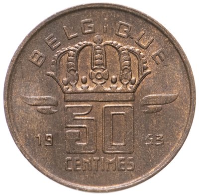 купить Бельгия 50 сантимов 1953 надпись на французском- 'BELGIQUE'