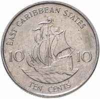 купить Восточные Карибы 10 центов (cents) 1981-2000, случайная дата