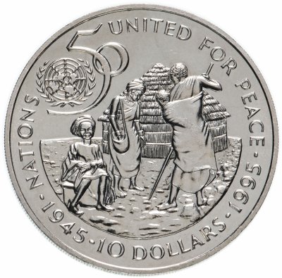 купить Намибия 10 долларов (dollars) 1995 "50 лет Организации Объединенных Наций"