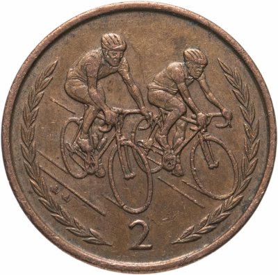 купить Остров Мэн 2 пенса (pence) 1996-1997 "Велосипедисты", случайная дата