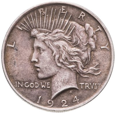 купить США 1 доллар (dollar) 1924 Peace Dollar (мирный доллар) без обозначения монетного двора