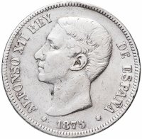 Купить Испания 5 песет (pesetas) 1875