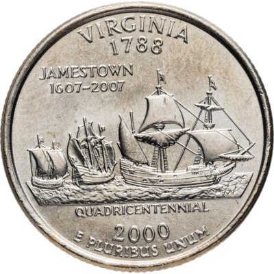 купить США 1/4 доллара (квотер, 25 центов) 2000 P "Штат Вирджиния" (Virginia), знак монетного двора "P" - Филадельфия
