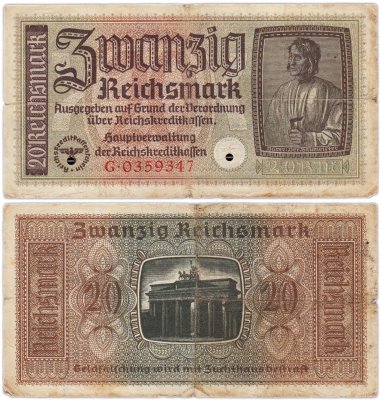 купить Германия 20 рейхсмарок 1940-1945 Немецкие оккупационные территории