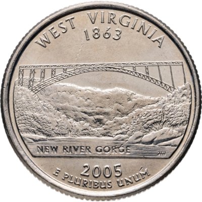 купить США 25 центов (квотер, 1/4 доллара, quarter dollar) 2005 D Квотер штата Западная Вирджиния знак монетного двора: "D" - Денвер