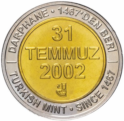 купить Турция 1000000 лир (lira) 2002 "535 лет Стамбульскому монетному двору, июль (Temmuz) 31 июля (31 Temmuz)"