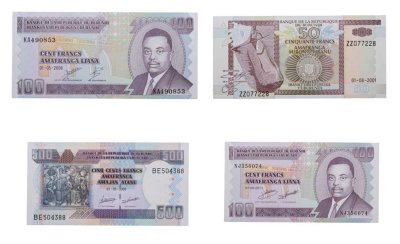 купить Бурунди набор из 4 банкнот 50, 100, 500 франков 2001-2011