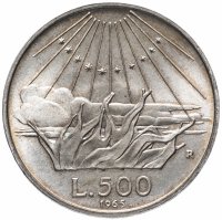 Купить Италия 500 лир 1965 "700-летие со дня рождения Данте Алигьери"