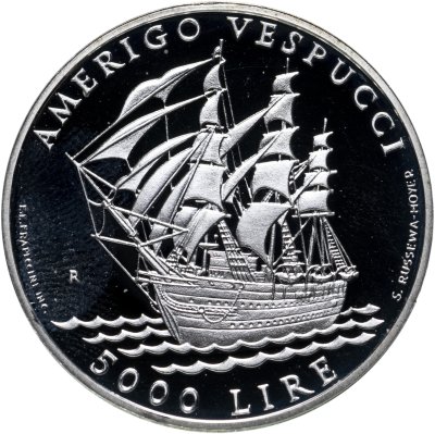 купить Сан-Марино 5000 лир (lire) 1995 "Парусник "Америго Веспуччи"