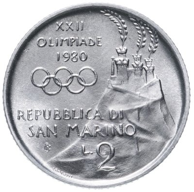 купить Сан-Марино 2 лиры 1980 "XXII летние Олимпийские Игры, Москва 1980"