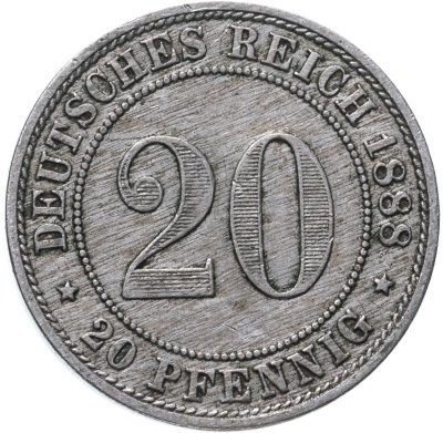 купить Германия 20 пфеннигов (pfennig) "А" 1888
