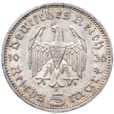 купить Германия (Третий Рейх) 5 рейхсмарок (reichsmark) 1936 Гинденбург, без свастики