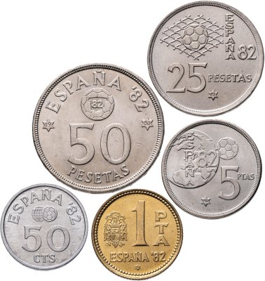 купить Испания набор монет 1980-1982 (5 штук) Чемпионат мира по футболу 1982