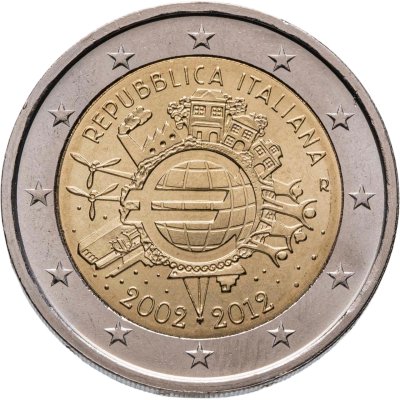 купить Италия 2 евро (euro) 2012 R "10 лет наличному обращению евро"