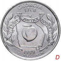 Купить США 1/4 доллара (квотер, 25 центов) 1999 D "Штат Джорджия"