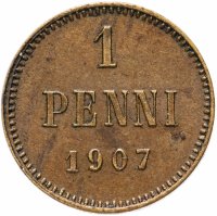 Купить 1 пенни (penni) 1907, монета для Финляндии