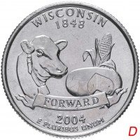 купить США 1/4 доллара (квотер, 25 центов) 2004 D "Штат Висконсин"
