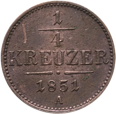 купить Австрия 1/4 крейцера (kreuzer) 1851 A знак монетного двора "A" - Вена