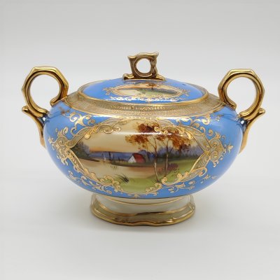 купить Сахарница, украшенная изображением закатного пейзажа, фарфор, роспись, крытье, золочение, Noritake, Япония, 1908-1930 гг.