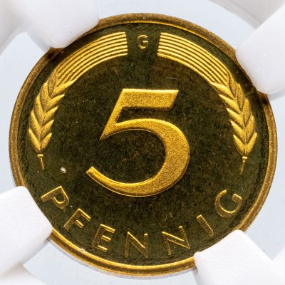 купить Германия 5 пфеннигов (pfennig) 1989 G знак монетного двора: "G" - Карлсруэ в слабе DNC PF68